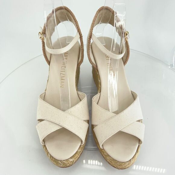 Stuart Weitzman Mirela II Women's Size 9 B Canvas Espadrille Wedge Sandals Ivory - Picture 4 of 15